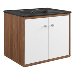 Pemberly Row Modern Wood Wall-Mount Bathroom Vanity in White/Walnut