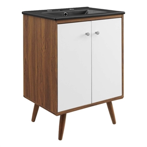 Pemberly Row 24&quot Modern Wood Bathroom Vanity in White/Walnut
