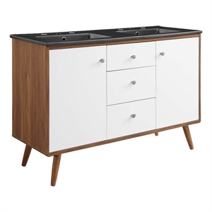 Pemberly Row 47.5&quot Modern Wood Double Sink Bathroom Vanity in Walnut/White