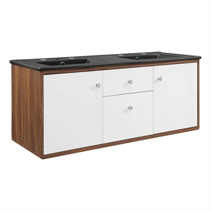 Pemberly Row 47.5&quot Modern Wood Wall-Mount Bathroom Vanity in Walnut/White