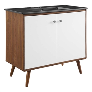 Pemberly Row Modern Wood/Ceramic Bathroom Vanity in Walnut/White