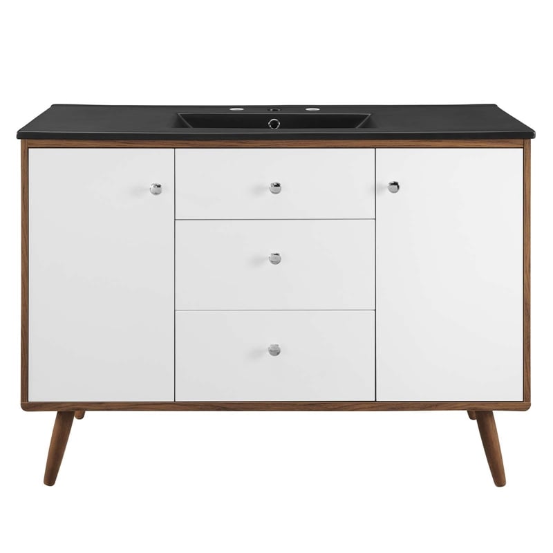 Pemberly Row Modern Wood Single Sink Bathroom Vanity in Walnut/White