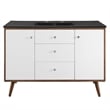 Pemberly Row Modern Wood Single Sink Bathroom Vanity in Walnut/White