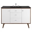 Pemberly Row Modern Wood Single Sink Bathroom Vanity in Walnut/White