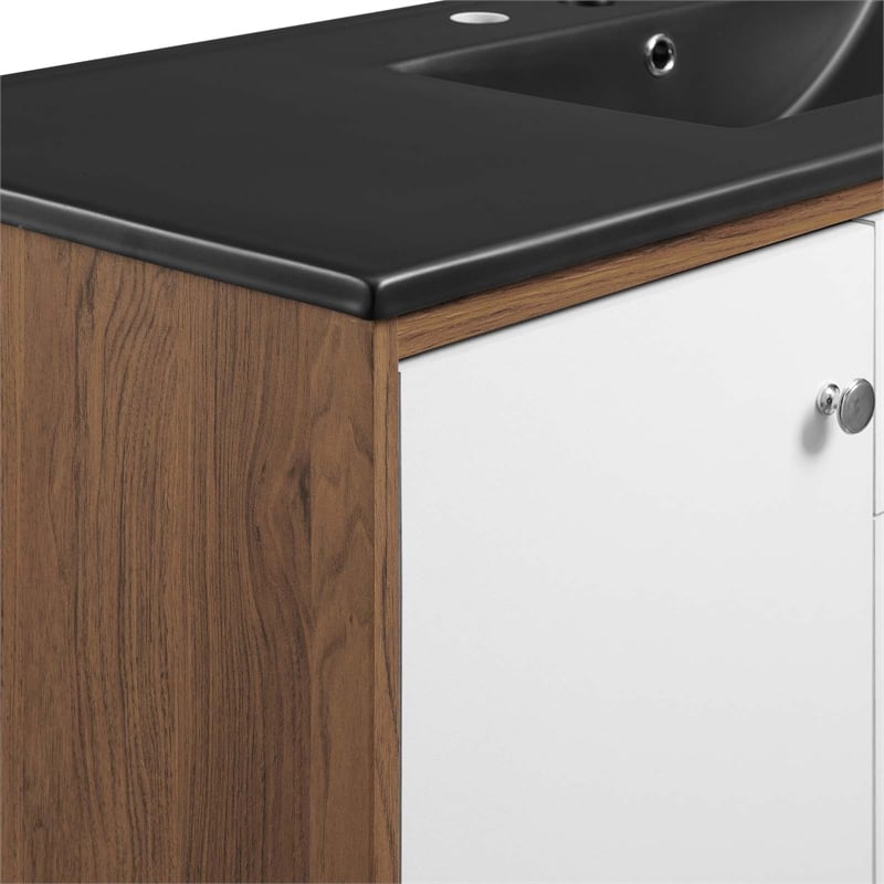 Pemberly Row Modern Wood Single Sink Bathroom Vanity in Walnut/White