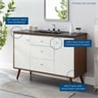 Pemberly Row Modern Wood Single Sink Bathroom Vanity in Walnut/White