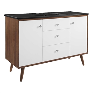 Pemberly Row Modern Wood Single Sink Bathroom Vanity in Walnut/White