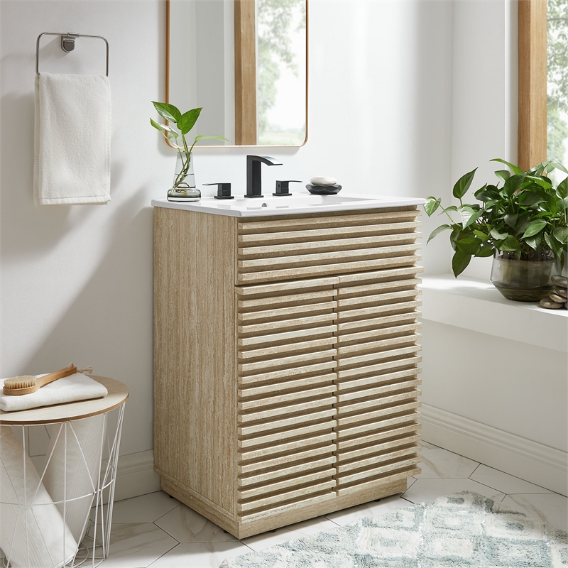 Pemberly Row Bathroom Vanity Cabinet (Sink Not Included) in Travertine