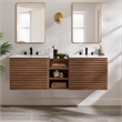 Pemberly Row Contemporary Wall-Mount Bathroom Vanity in Walnut/White