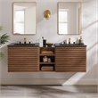 Pemberly Row Contemporary Wall-Mount Bathroom Vanity in Walnut/Black
