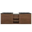 Pemberly Row Contemporary Wall-Mount Bathroom Vanity in Walnut/Black