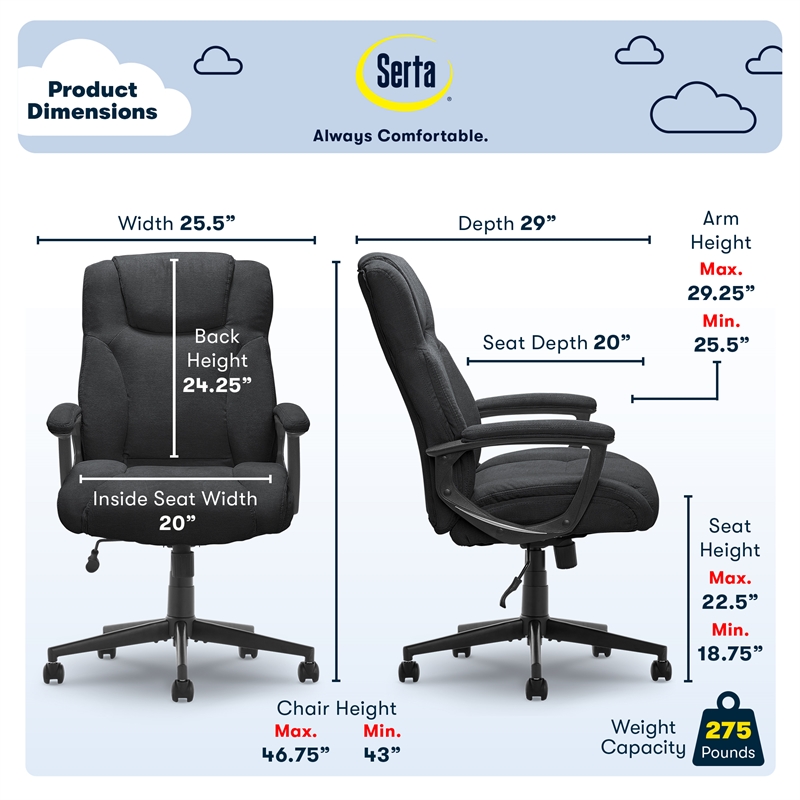 Pemberly Row Contemporary Style Office Swivel Chair in Black