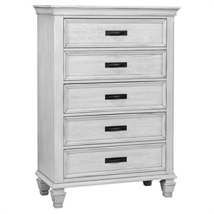 Pemberly Row Farmhouse 5-Drawer Bedroom Chest in Distressed White