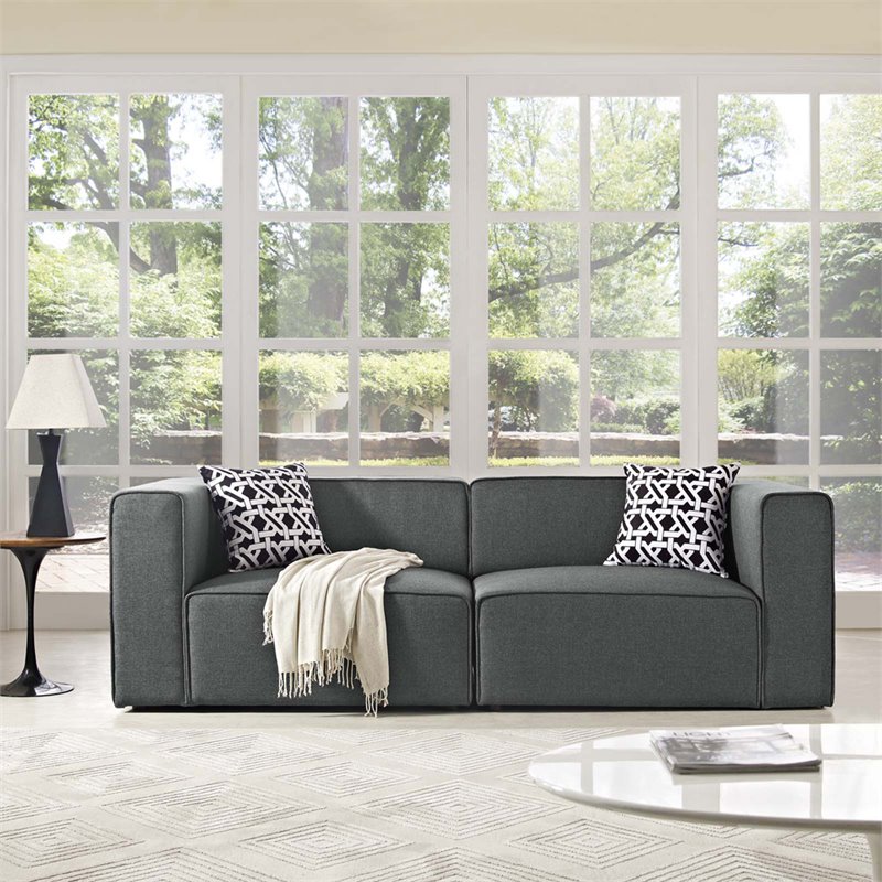 Pemberly Row 2-Piece Fabric Upholstered Loveseat in Gray Finish