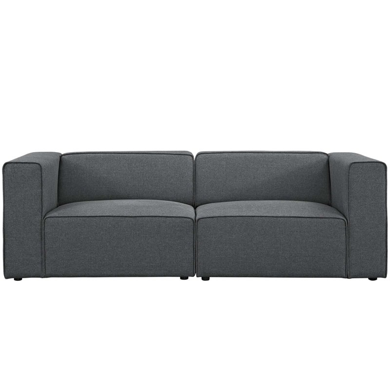 Pemberly Row 2-Piece Fabric Upholstered Loveseat in Gray Finish
