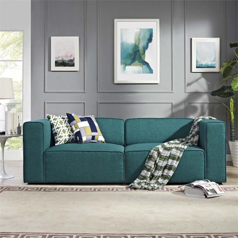 Pemberly Row 2-Piece Fabric Upholstered Loveseat in Teal Finish