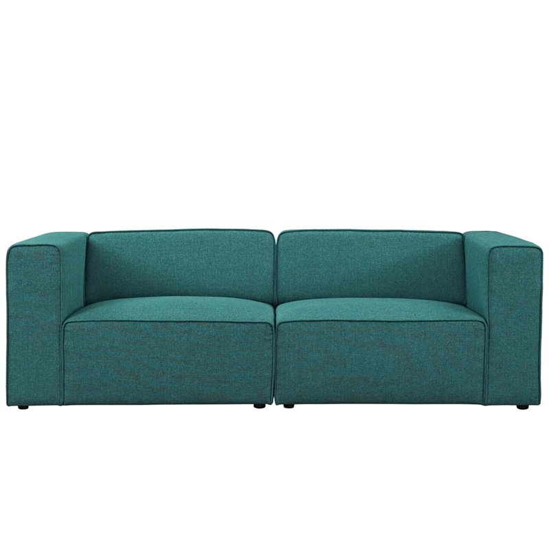 Pemberly Row 2-Piece Fabric Upholstered Loveseat in Teal Finish