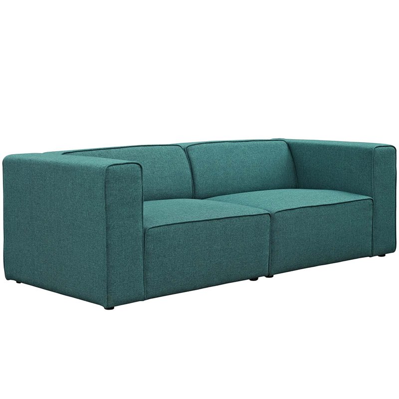 Pemberly Row 2-Piece Fabric Upholstered Loveseat in Teal Finish