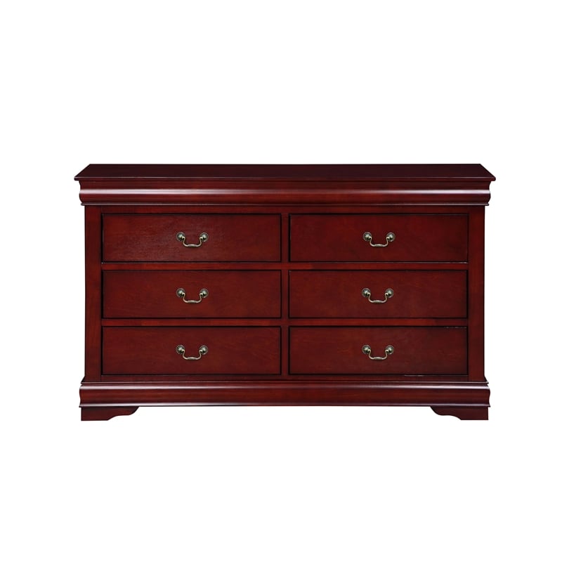 Pemberly Row Transitional Rectangular Wood 6-Drawer Dresser in Cherry