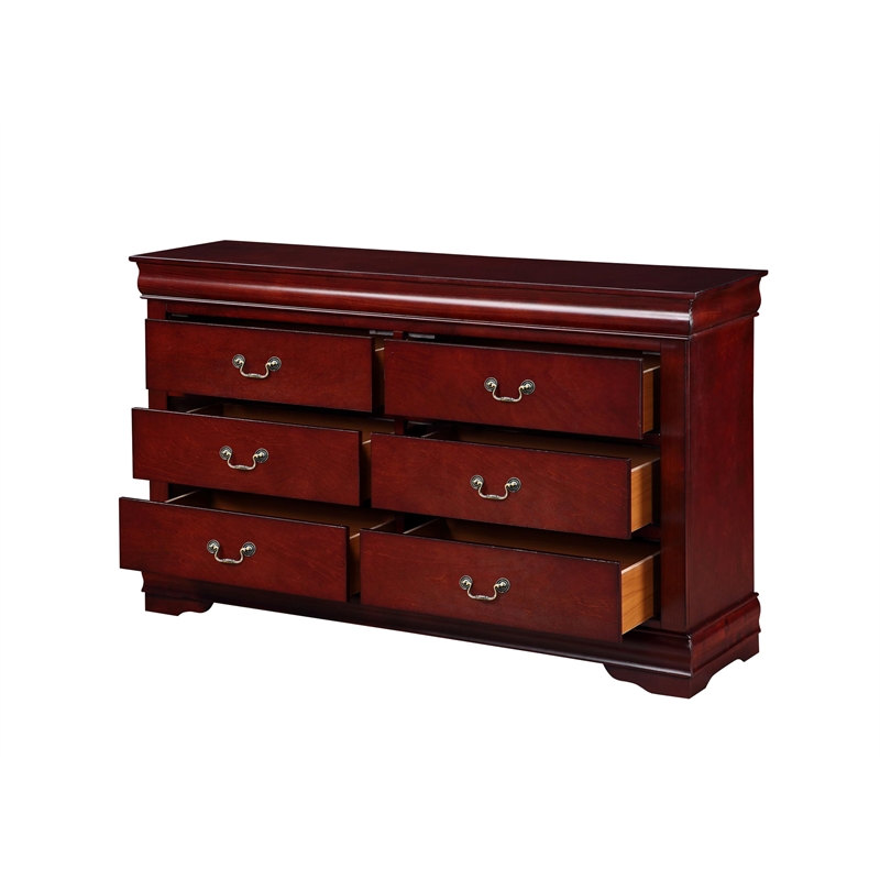 Pemberly Row Transitional Rectangular Wood 6-Drawer Dresser in Cherry