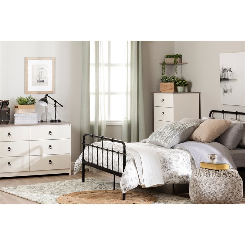 Pemberly Row Contemporary 6 Drawer Dresser in White and Weathered Oak