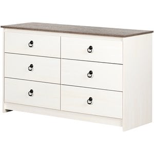 Pemberly Row Contemporary 6 Drawer Dresser in White and Weathered Oak
