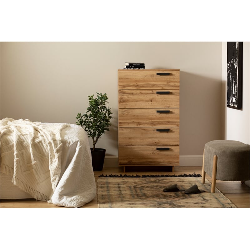 Pemberly Row Contemporary 5-Drawer Chest Storage Unit Nordik Oak