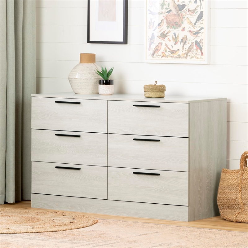 Pemberly Row Engineered Wood Contemporary 6-Drawer Dresser in Winter Oak