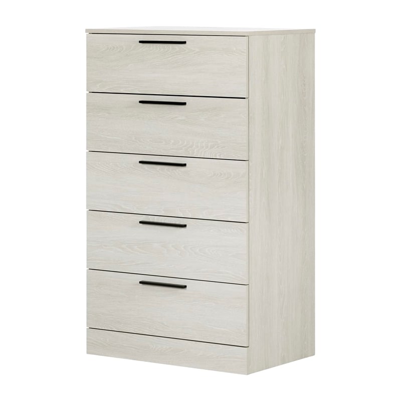 Pemberly Row Engineered Wood Contemporary 5-Drawer Chest in Winter Oak