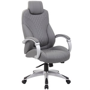 Pemberly Row Faux Leather Swivel Executive Office Chair in Gray
