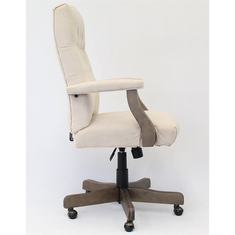 Pemberly Row Tufted Swivel Executive Office Chair in Champagne