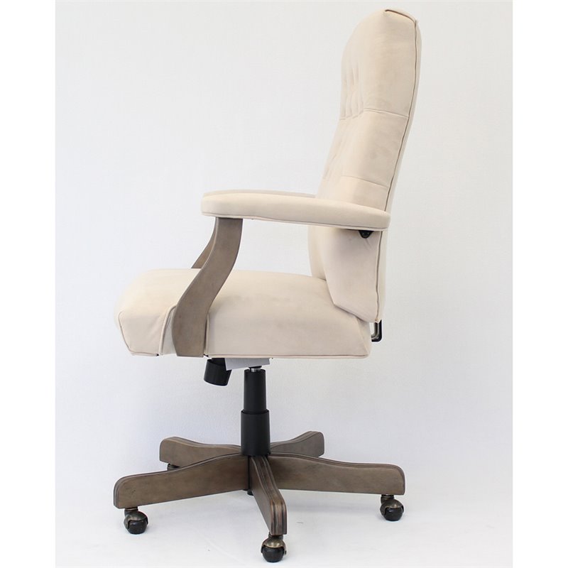 Pemberly Row Tufted Swivel Executive Office Chair in Champagne