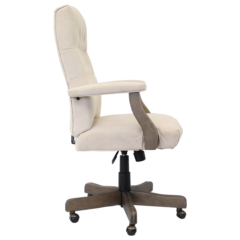 Pemberly Row Tufted Swivel Executive Office Chair in Champagne