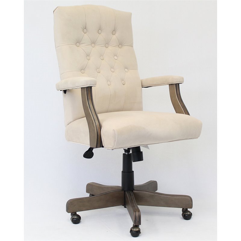 Pemberly Row Tufted Swivel Executive Office Chair in Champagne