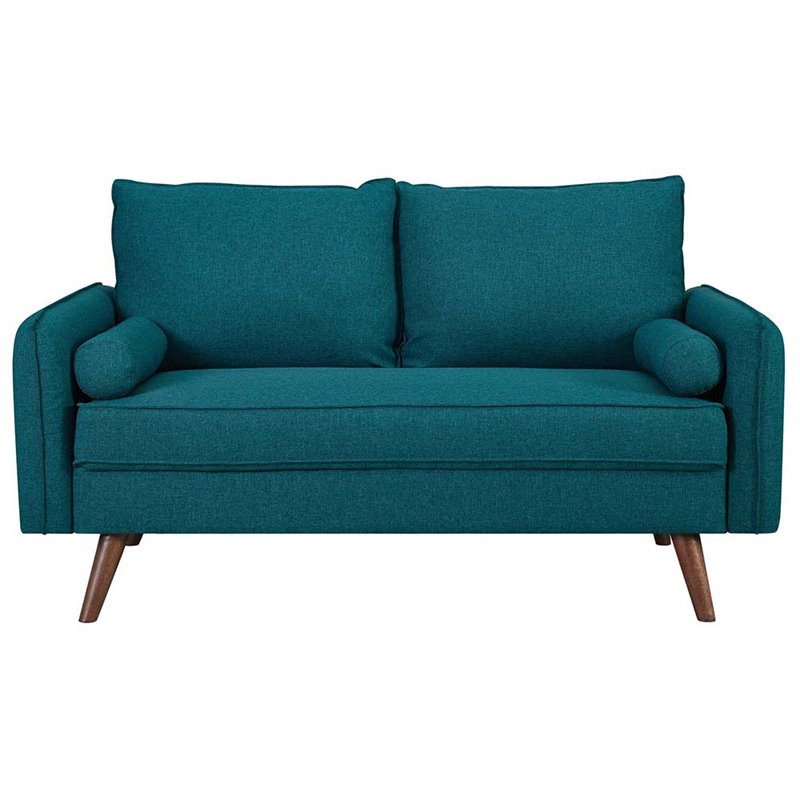 Pemberly Row Modern Fabric Upholstered Loveseat in Walnut/Teal