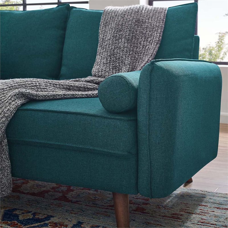 Pemberly Row Modern Fabric Upholstered Loveseat in Walnut/Teal