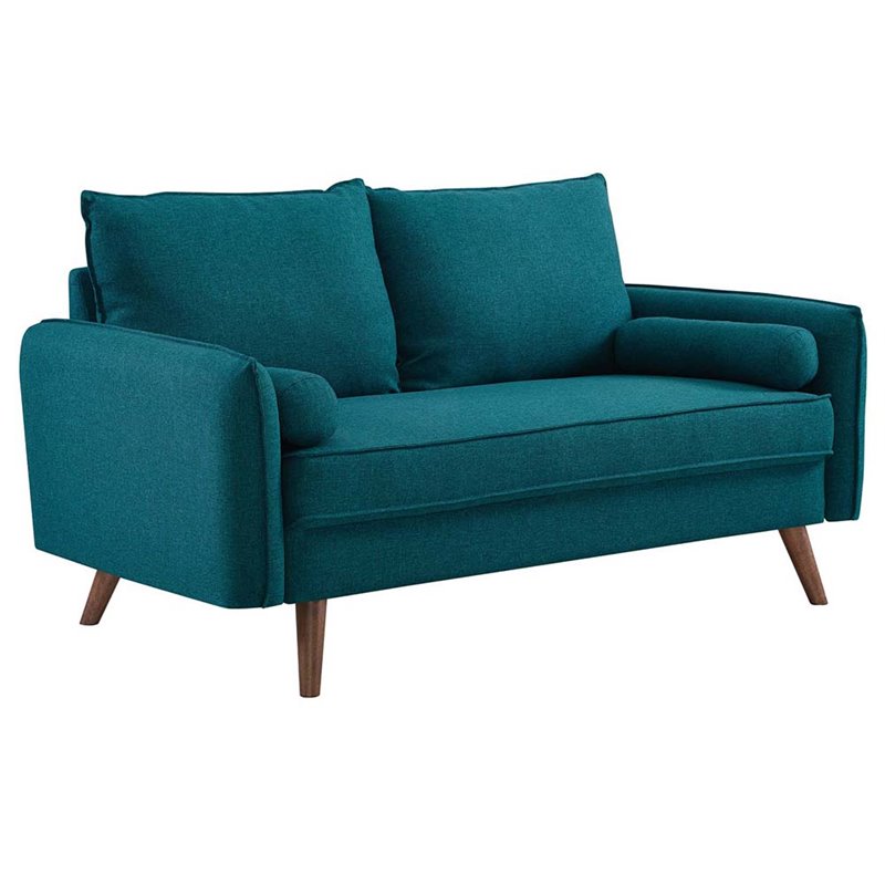 Pemberly Row Modern Fabric Upholstered Loveseat in Walnut/Teal