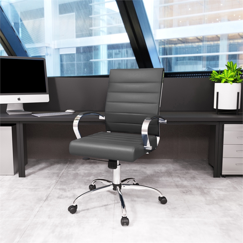 Pemberly Row Modern Leatherette Executive Swivel Office Chair in Gray