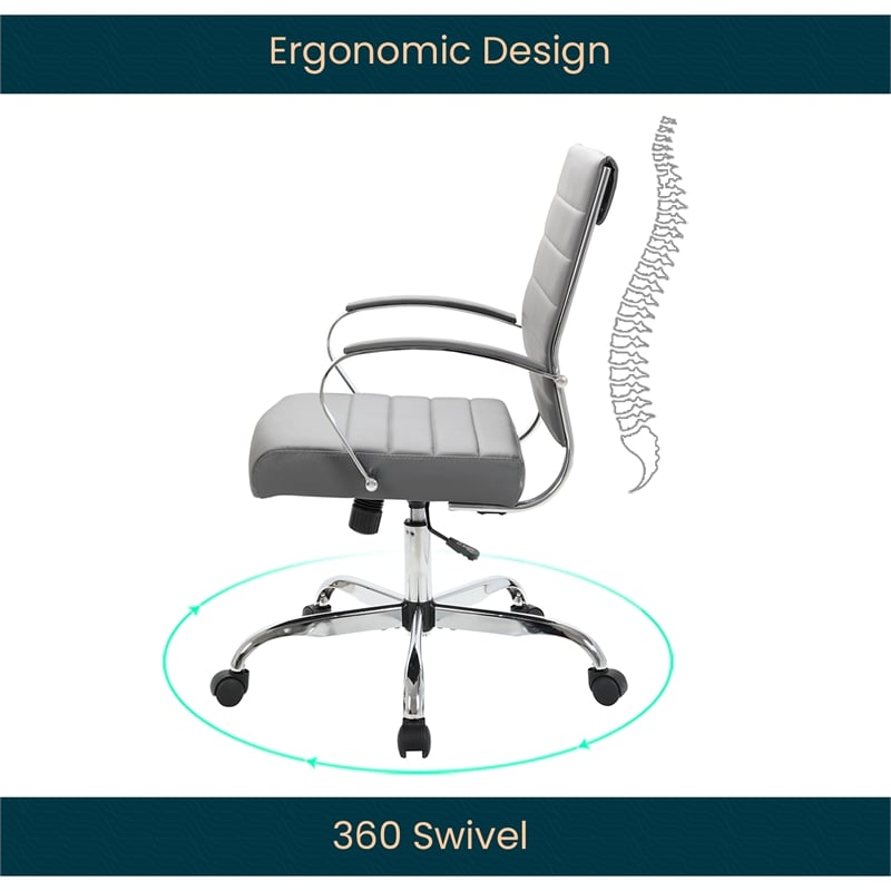 Pemberly Row Modern Leatherette Executive Swivel Office Chair in Gray