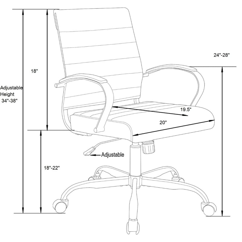 Pemberly Row Modern Adjustable Leather Office Chair in Charcoal