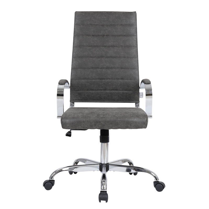 Pemberly Row High-Back Mid-Century Modern Leather Office Chair in Charcoal