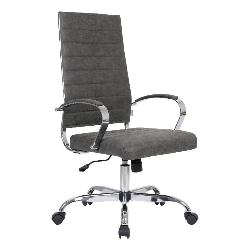 Pemberly Row High-Back Mid-Century Modern Leather Office Chair in Charcoal