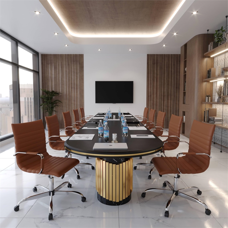 Pemberly Row Adjustable Swivel Leather Task Office Chair Light Brown