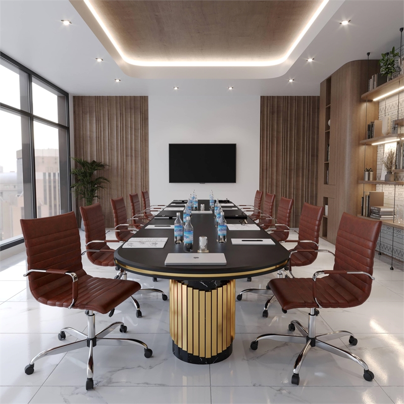 Pemberly Row Adjustable Swivel Leather Task Office Chair Dark Brown