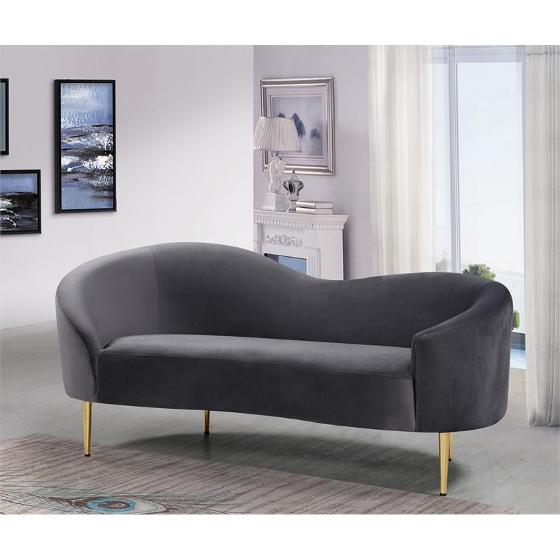 Pemberly Row Contemporary Velvet Upholstered Loveseat in Gray/Gold Legs