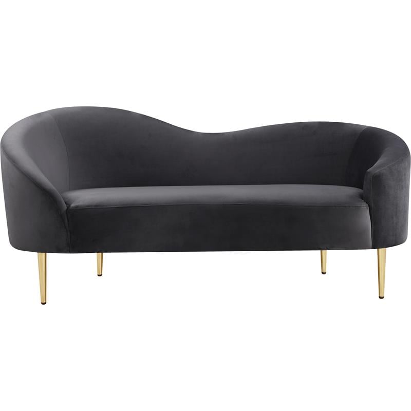Pemberly Row Contemporary Velvet Upholstered Loveseat in Gray/Gold Legs