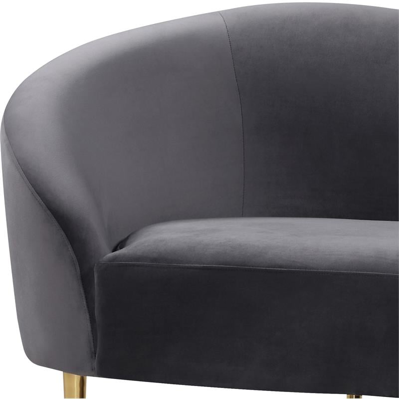 Pemberly Row Contemporary Velvet Upholstered Loveseat in Gray/Gold Legs