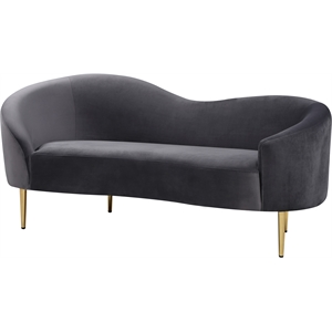 Pemberly Row Contemporary Velvet Upholstered Loveseat in Gray/Gold Legs