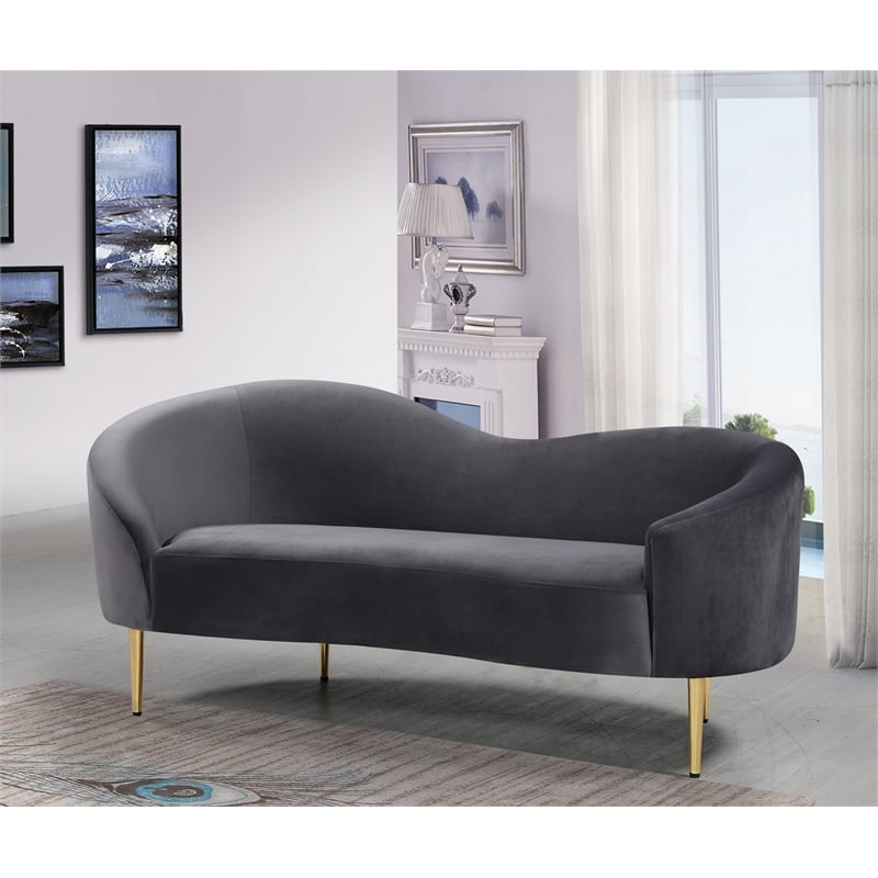 Pemberly Row Contemporary Velvet Upholstered Loveseat in Gray/Gold Legs