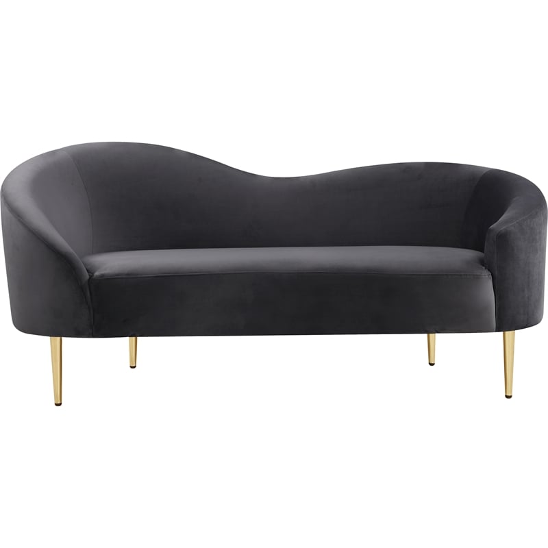 Pemberly Row Contemporary Velvet Upholstered Loveseat in Gray/Gold Legs
